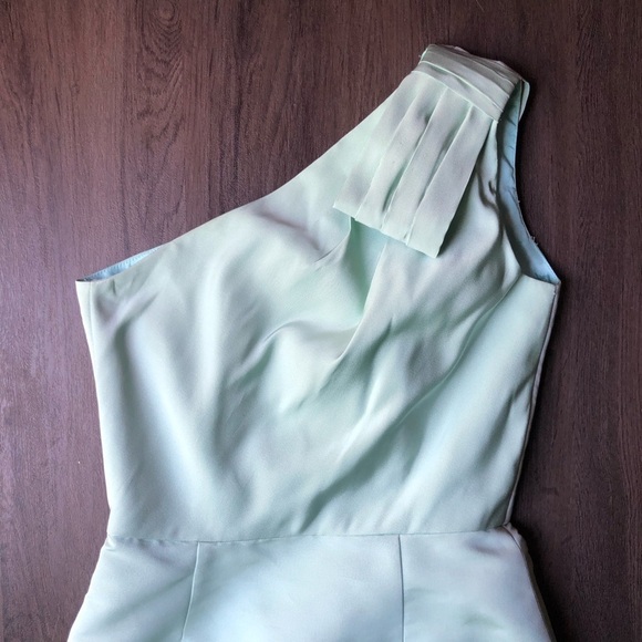 Alexia María Blair Bow Silk Mini Dress Mint Size 10 One Shoulder Formal Special - Picture 9 of 14